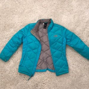 North Face Blue Zip Up Down Jacket Youth